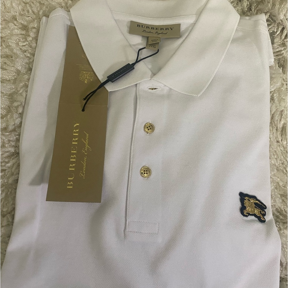 Men’s White Burberry shirt sleeve polo